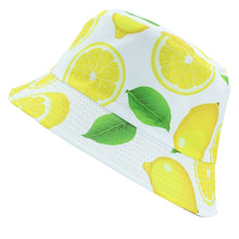 Load image into Gallery viewer, Reversible Lemon Printed Bucket Hat White
