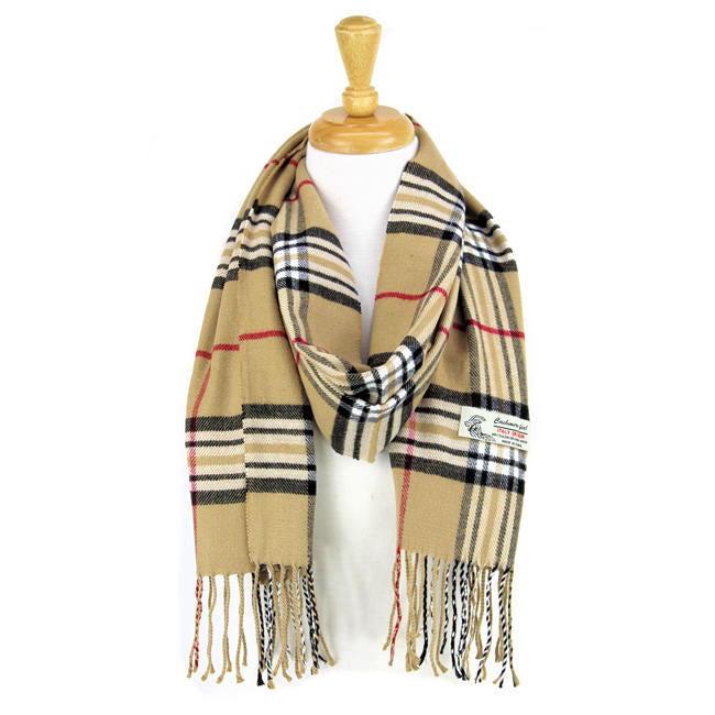 Plaid Cashmere Feel Scarf 12-pack Camel