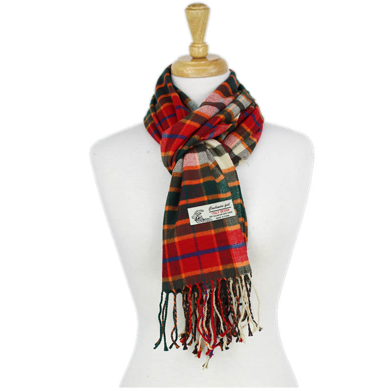 Plaid Cashmere Feel Scarf 12-pack Green/red/beige