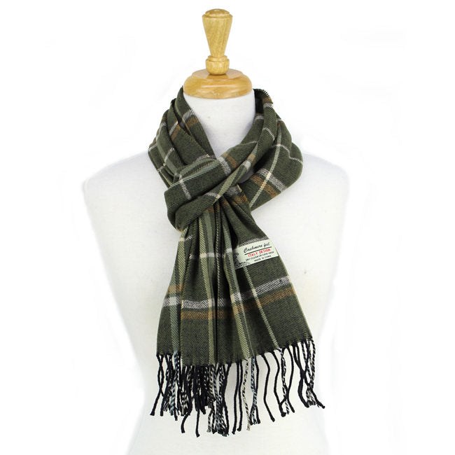 Plaid Cashmere Feel Scarf 12-pack Olive
