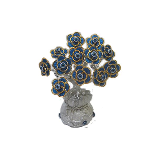 BLUE FLOWER W/BLUE EYES ON MONEY BAG BASE