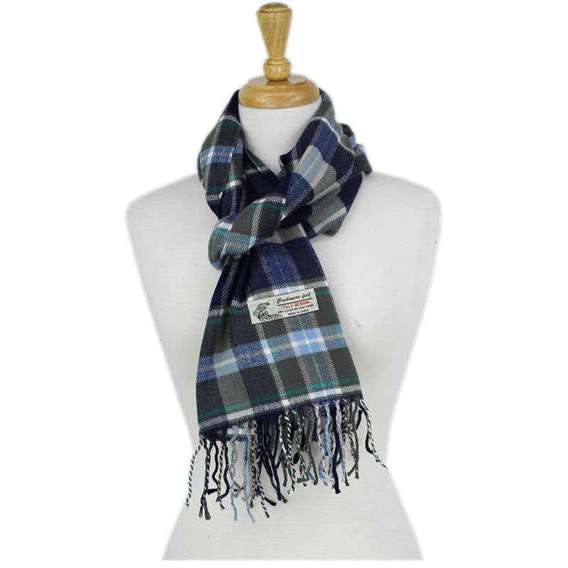 Plaid Cashmere Feel Scarf 12-pack Navy/olive/blue