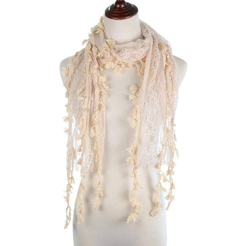 Fashion Lace Tassel Sheer Oblong Lightweight Scarf
