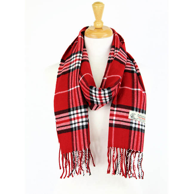 Plaid Cashmere Feel Scarf 12-pack Red