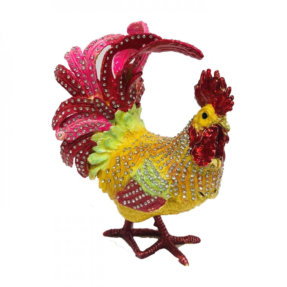 Pink Rooster yellow & pink chicken trinket box  (MINIMUM OF 2)