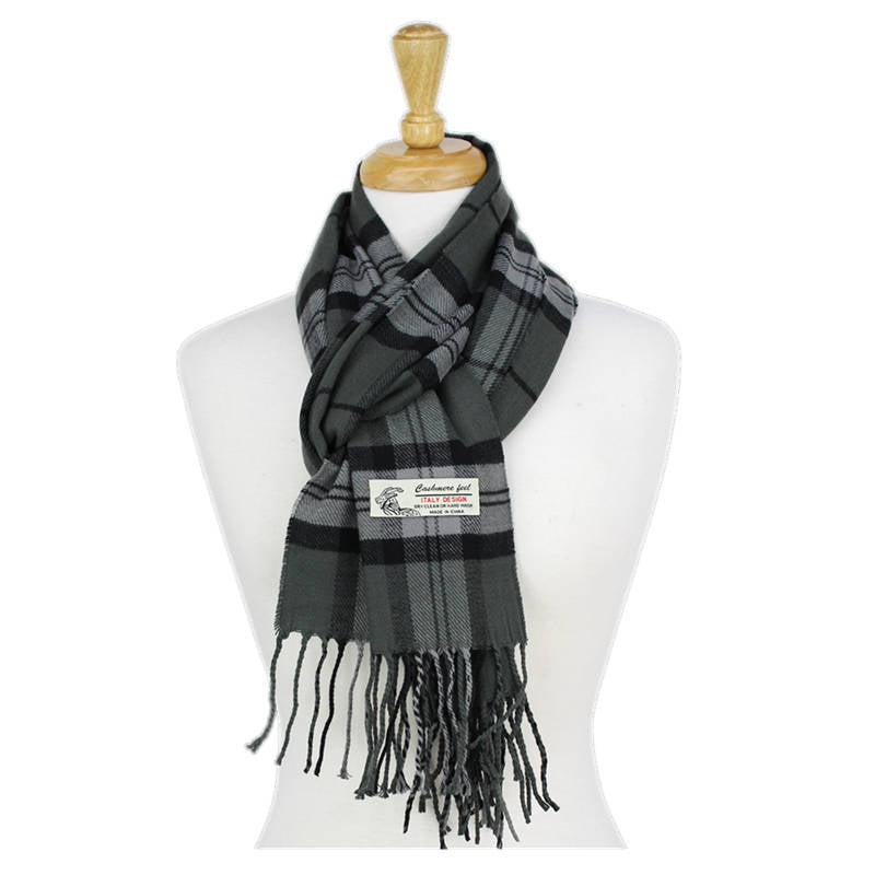 Plaid Cashmere Feel Scarf 12-pack Grey