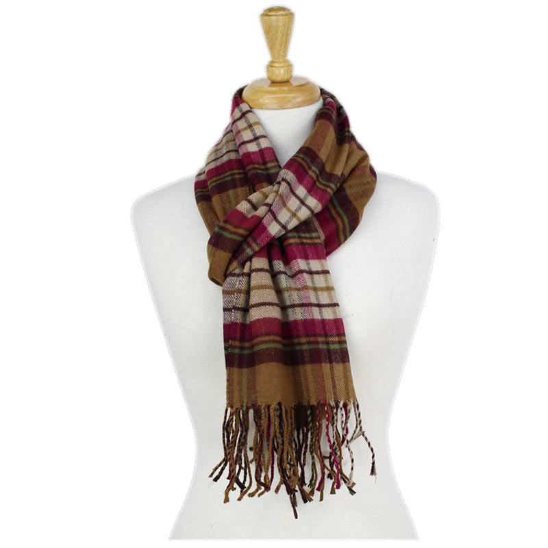Plaid Cashmere Feel Scarf 12-pack Brown/burgundy
