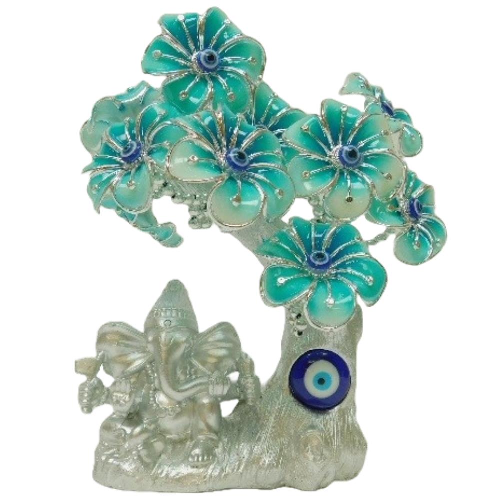 SILVER TREE W/BLUE FLOWERS & GANESH