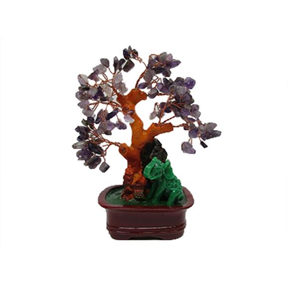 AMETHYST GEM TREE W/GREEN ELEPHANT