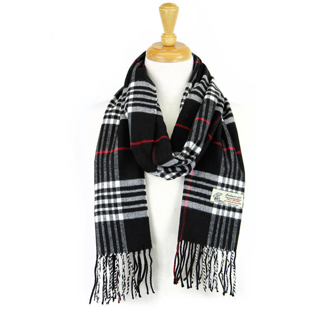 Plaid Cashmere Feel Scarf 12-pack Black