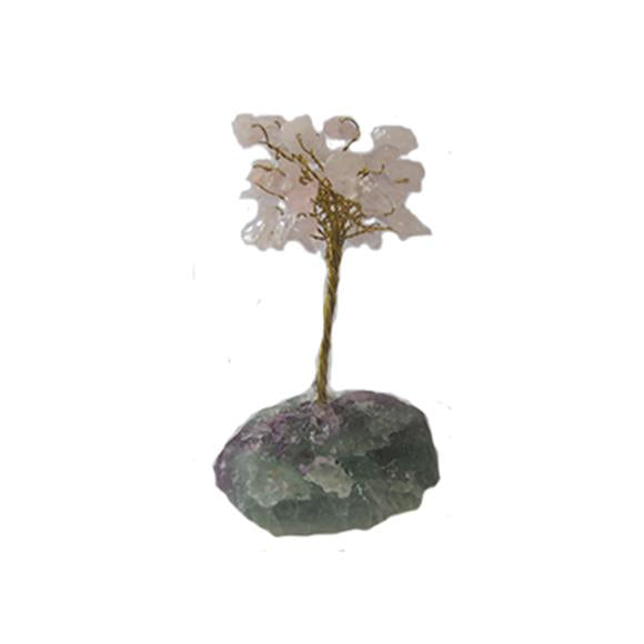 PINK QUARTZ GEM TREE W/FLUORITE BASE