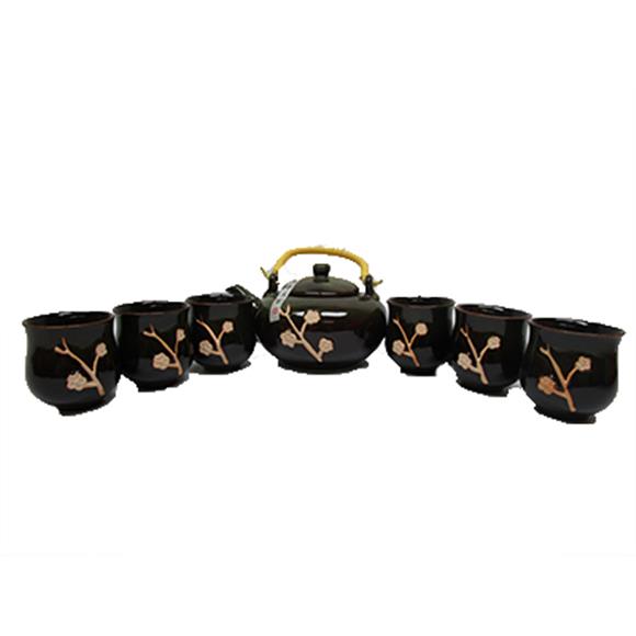 BLACK/GREEN TEA SET W/ FLOWER DESIGN