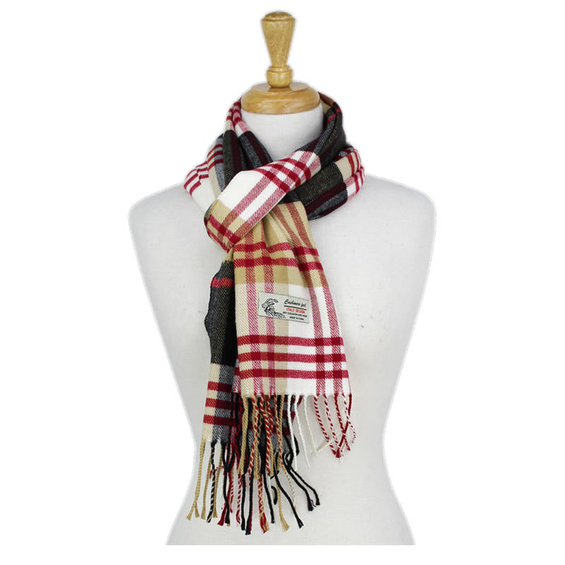 Plaid Cashmere Feel Scarf 12-pack Multi Black/camel/white
